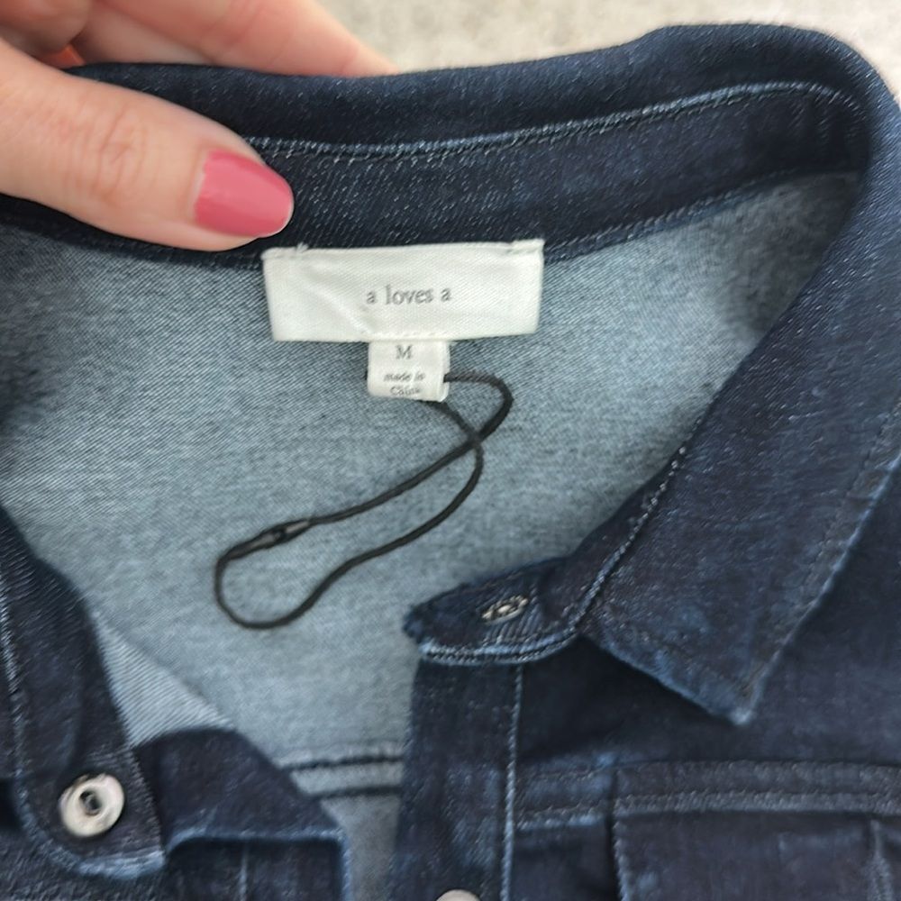 A Loves A dark denim a line mini dress snap front m  medium - Picture 4 of 7
